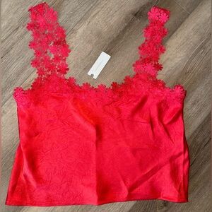 NWT Blue Tassel Anthropologie Red Floral Eyelet Lace Tank Top Shirt Large L